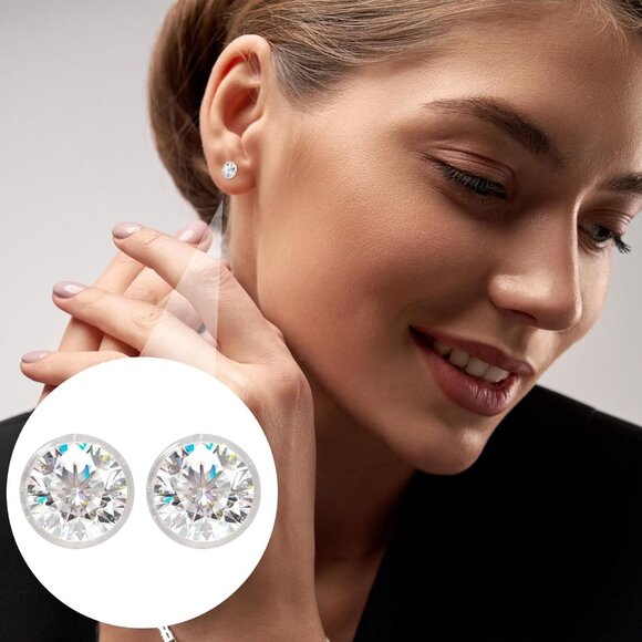 Colorful Plastic Cubic Zirconia Flower Stud Earrings, Hypoallergenic, 4mm diamet - Picture 4 of 7